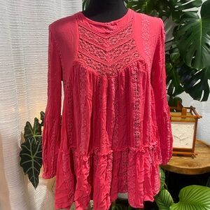 Free People Sweetest Dream Lace Ruffle Tunic Top/ Dress xtra Sz Small